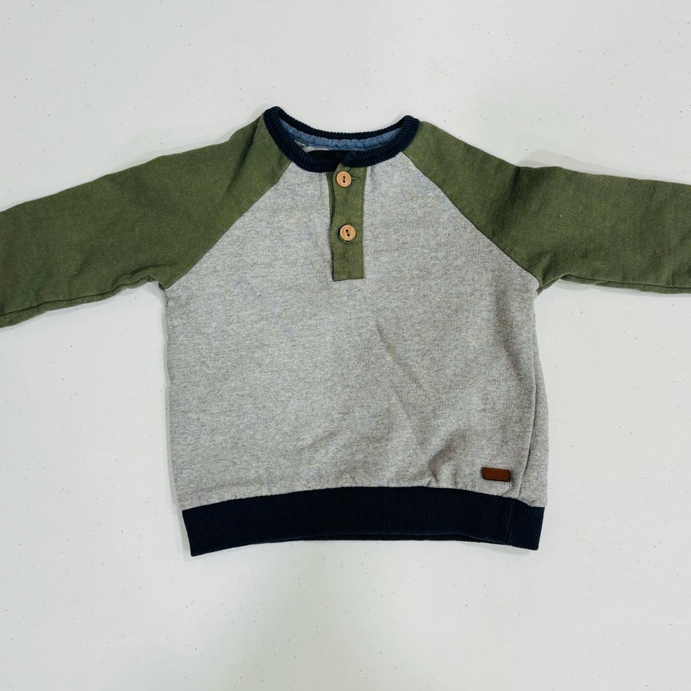 7 For All Mankind Olive and Heather Gray Kids Pullover Top, 12 Month - Picture 1 of 5
